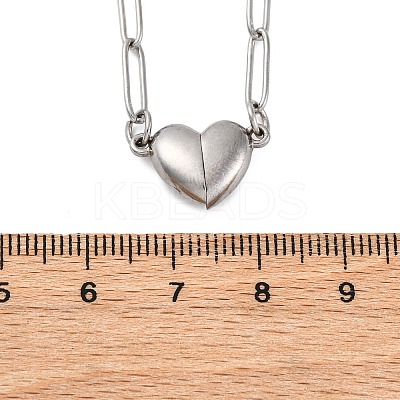 304 Stainless Steel Double-Sided Magnetic Heart Pendant Paperclip Chain Necklaces LS-NJEW-U028-02P-1