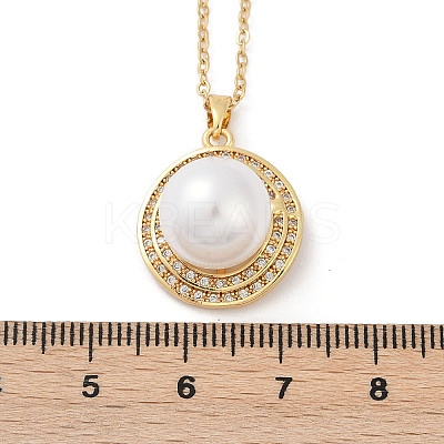 Half Round Brass Micro Pave Cubic Zirconia Pendant Neckalces for Women NJEW-C076-07G-1