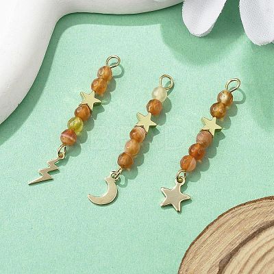 3Pcs 3 Styles Natural Mixed Stone Faceted Round Beaded Pendants PALLOY-JF03604-1