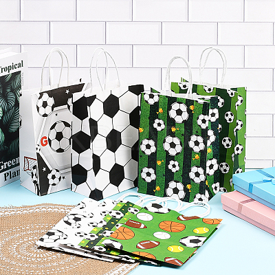 16Pcs 8 Styles Football Printed Paper Tote Bags ABAG-SP0001-55-1
