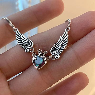 Alloy Colorful Rhinestone Angel Wing Heart Pendant Necklaces for Women FS-WGA620E-01-1