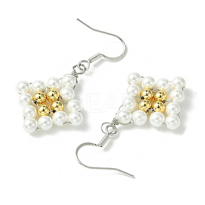 Rhombus Shell Pearl & Brass Dangle Earrings EJEW-JE05775-1