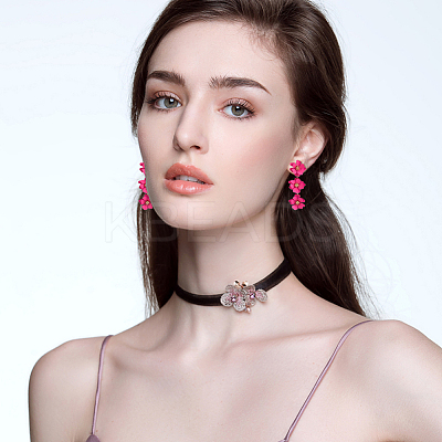 4 Pairs 4 Colors Alloy Flower Dangle Stud Earrings for Women EJEW-FI0002-99-1