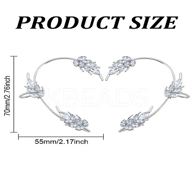 2Pcs 2 Styles Leaf Alloy Micro Pave Clear Cubic Zirconia Cuff Earrings EJEW-LP0013-19P-1