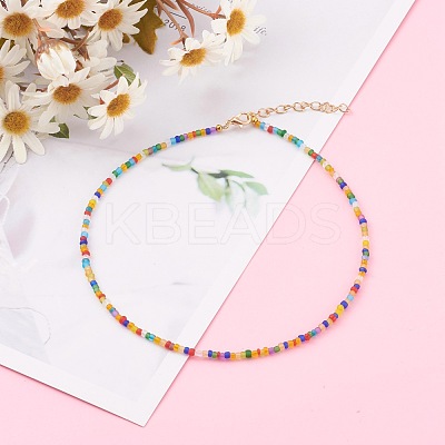 Round Transparent Frosted Glass Seed Beaded Necklaces NJEW-JN03362-05-1