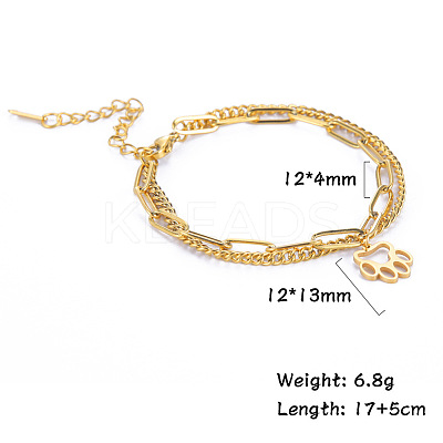 304 Stainless Steel Paperclip Chain & Curb Chain Double Layer Bracelets FS-WG1E90A-02-1