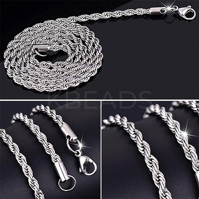 10Pcs 304 Stainless Steel Rope Chain Necklaces for Men Women NJEW-BC0001-07-1