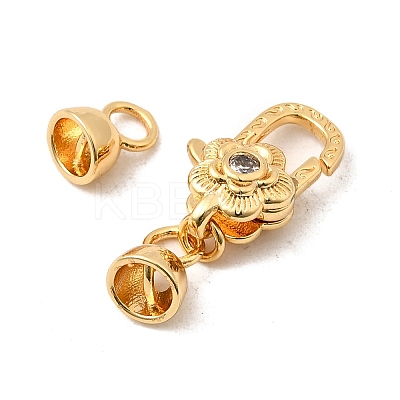 Flower Brass Micro Pave Clear Cubic Zirconia Lobster Claw Clasps KK-U059-49G-1