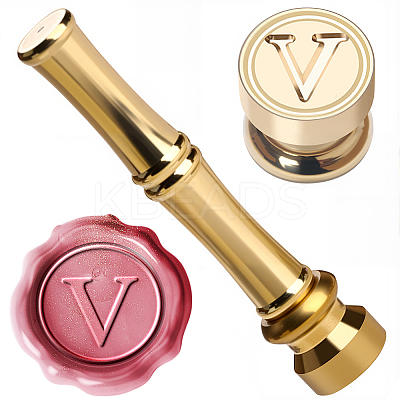 1Pc Golden Tone Brass Wax Seal Stamp Heads with Bamboo Stick Shaped Handles STAM-CP0001-05V-1