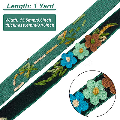 Velvet Handmade Flower Embroidered Lace Ribbons SRIB-WH0011-077B-1