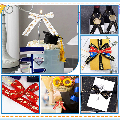 5 Rolls 5 Colors Gold Stamping Congrats Polyester Printed Ribbons OCOR-PH0004-41-1