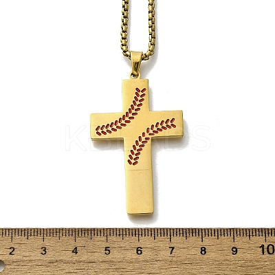 201 Stainless Steel Wheat Cross Pendant Box Chain Necklaces for Women Men NJEW-B124-01G-1