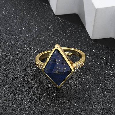 Rhombus Natural Lapis Lazuli Finger Rings RJEW-B113-01G-02-1