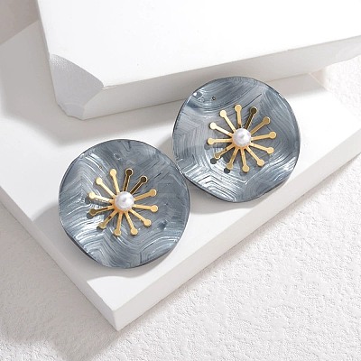 304 Stainless Steel ABS Imitation Pearl Stud Earrings for Women EJEW-M095-06G-01-1
