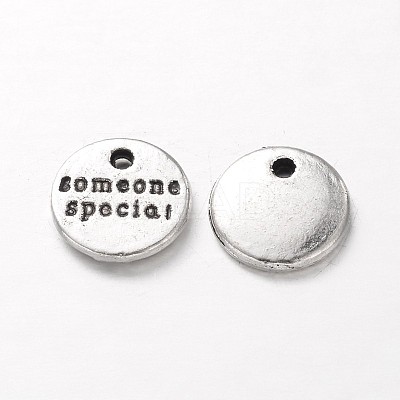 Tibetan Style Alloy Flat Round Carved Word Someone Special Charms TIBEP-A2817-AS-NR-1