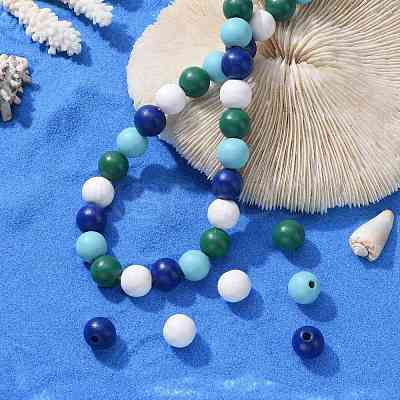 160 Pcs 4 Colors Summer Ocean Marine Style Painted Natural Wood Round Beads WOOD-LS0001-01G-1