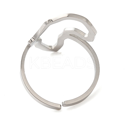 Non-Tarnish Hollow Africa Map 304 Stainless Steel Open Cuff Rings for Women RJEW-N048-03P-1