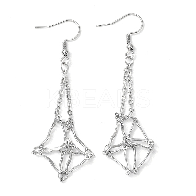 Non-Tarnish 304 Stainless Steel Macrame Pouch Empty Stone Holder Dangle Earring Findings EJEW-JE05811-02-1