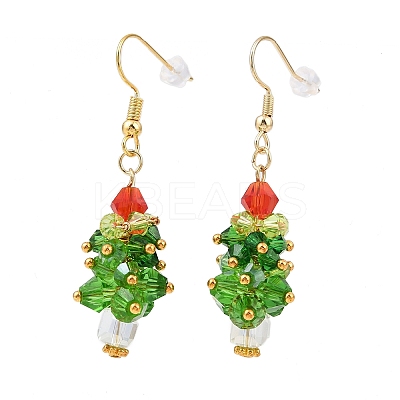 Glass Braided Beaded Christmas Tree Dangle Earrings EJEW-JE05151-02-1
