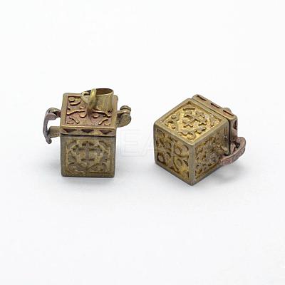 Brass Prayer Box Pendants KK-F722-20C-RS-1