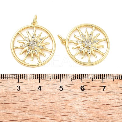 Sun Rack Plating Brass Micro Pave Clear Cubic Zirconia Pendants KK-NH0001-06A-G-1