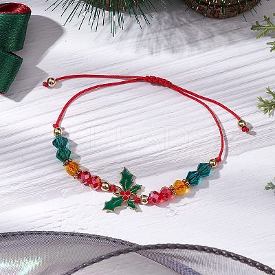 Christmas Glass Braided Bead Bracelets BJEW-JB10892-03-1