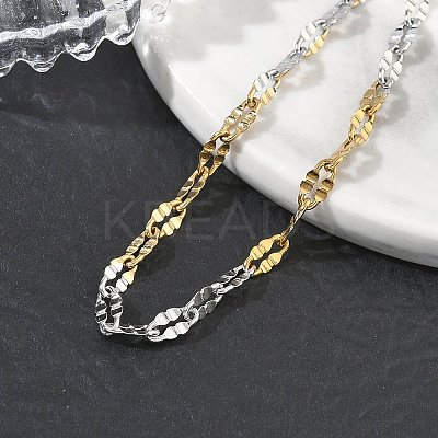 304 Stainless Steel Dapped Chains Bracelets for Women BJEW-D466-08B-GP-1