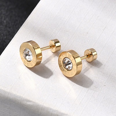 304 Stainless Steel Flat Round Stud Earrings EJEW-F396-01G-02-1