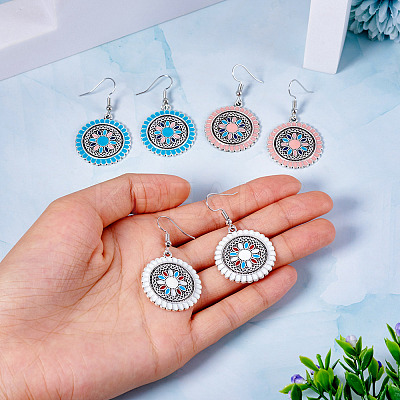 3Pairs 3 Colors Alloy Enamel Dangle Earring for Women EJEW-TA0001-42-1