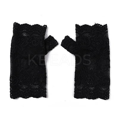Flower Pattern Lace Gloves AJEW-WH0258-780B-1