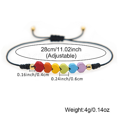 Gemstone Rainbow Heart Beaded Black Cord Adjustable Bracelet for Women YA9246-2-1