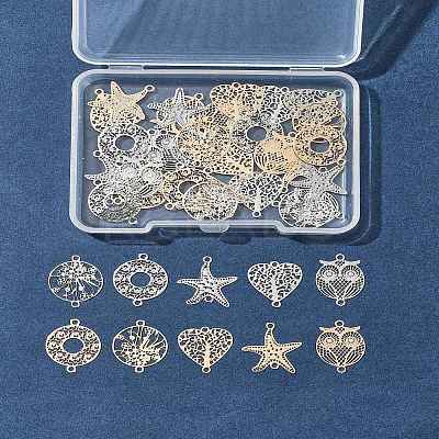40Pcs 10 Styles Rack Plating Brass Hollow Out Connector Charms KKC-FS0001-03-1