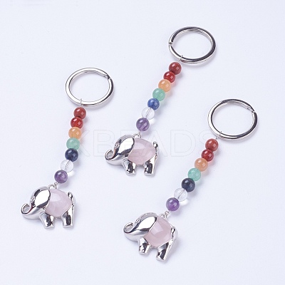 Natural Rose Quartz Chakra Keychain KEYC-P040-E07-1