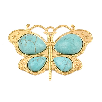 Bohemian Style 304 Stainless Steel with Synthetic Turquoise Big Pendants LS-STAS-G381-02G-08-1