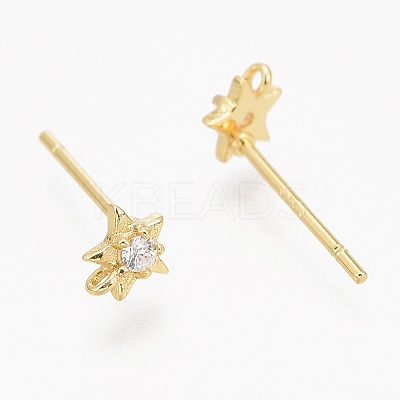 Brass Micro Pave Clear Cubic Zirconia Stud Earring Findings ZIRC-L098-040G-1