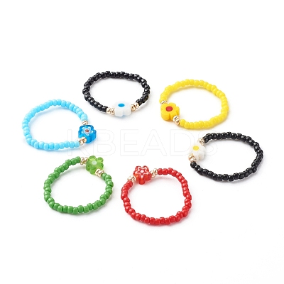 Handmade Baking Paint Glass Seed Beads Stretch Rings RJEW-JR00372-1