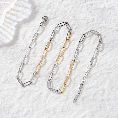 4MM Two Tone 304 Stainless Steel Paperclip Chain Necklaces NJEW-JN05625-1