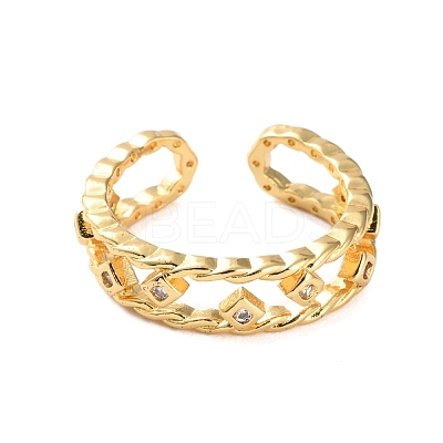 Rack Plating Brass Micro Pave Cubic Zirconia Open Cuff Rings for Women RJEW-U026-04G-04-1