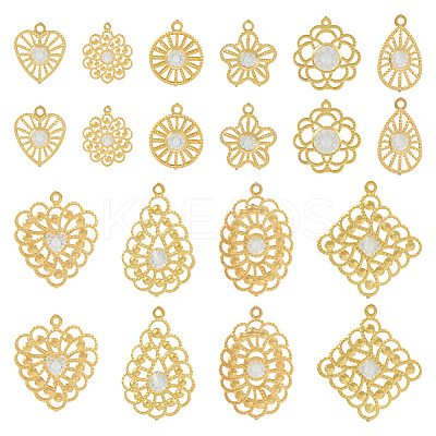40Pcs 10 Styles Iron Rhinestone Pendants IFIN-TA0001-60-1