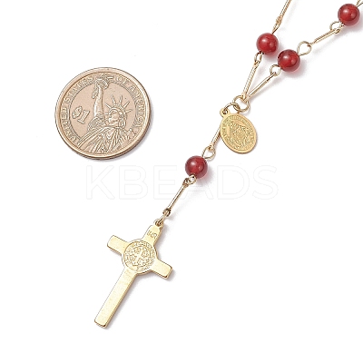 Natural Carnelian Round Rosary Bead Necklaces NJEW-JN05574-01-1