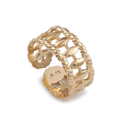 Ion Plating(IP) 304 Stainless Steel Horse Eye Open Cuff Rings for Women RJEW-G285-21G-1