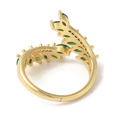 Leaf Brass Micro Pave Cubic Zirconia Open Cuff Rings RJEW-U008-05A-G-1