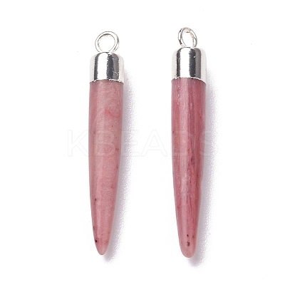 Natural Rhodonite Brass Pendants G-B025-02P-11-1