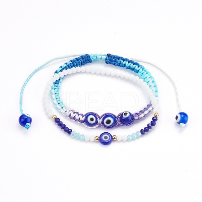 Adjustable Polyester Cord Braided Bead Bracelets & Stretch Bracelets Set BJEW-JB05980-1
