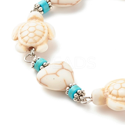Heart & Tortoise Synthetic Turquoise(Dyed) Beaded Bracelet BJEW-JB07302-01-1