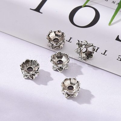 Buddhist Jewelry Findings Tibetan Style Lotus Double Sided Bead Caps PALLOY-O042-03-1