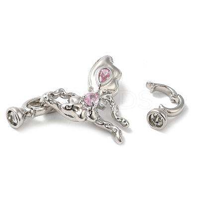 Rack Plating Brass Pave Clear Cubic Zirconia Fold Over Clasps KK-E084-01P-1