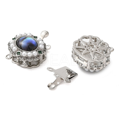 Brass Micro Pave Clear Cubic Zirconia with ABS Plastic Pearl Box Clasps KK-G505-03P-1