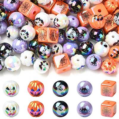 Halloween Theme Plating Acrylic Beads OACR-CJC0009-08-1