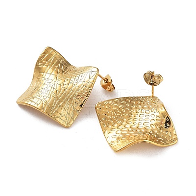 Ion Plating(IP) 304 Stainless Steel Textured Square Ear Studs for Women EJEW-P234-12G-1